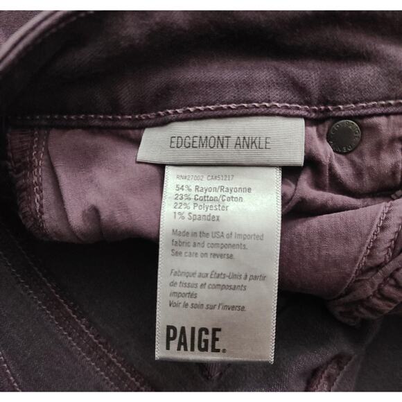 Paige Jeans Edgy Moto High Rise Ankle Skinny Jeans Double Zipper Sz 26 Mulberry - Picture 7 of 8